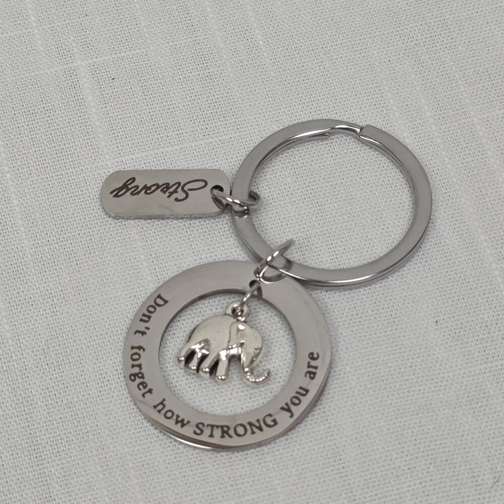 New Strength Elephant Keychain “Don’t Forget How Strong You Are” Silver Tone